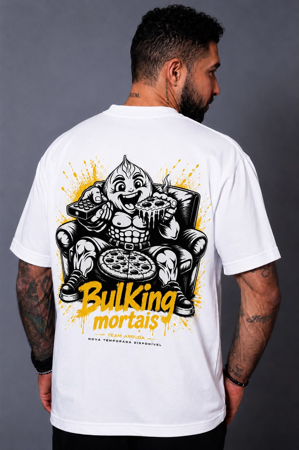 Camiseta oversized Bulking Mortais branca TEAM ARRUDA